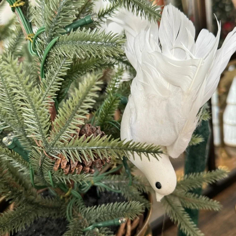 Lot 3 Vintage front Pottery Barn Doves Birds Feathered Christmas